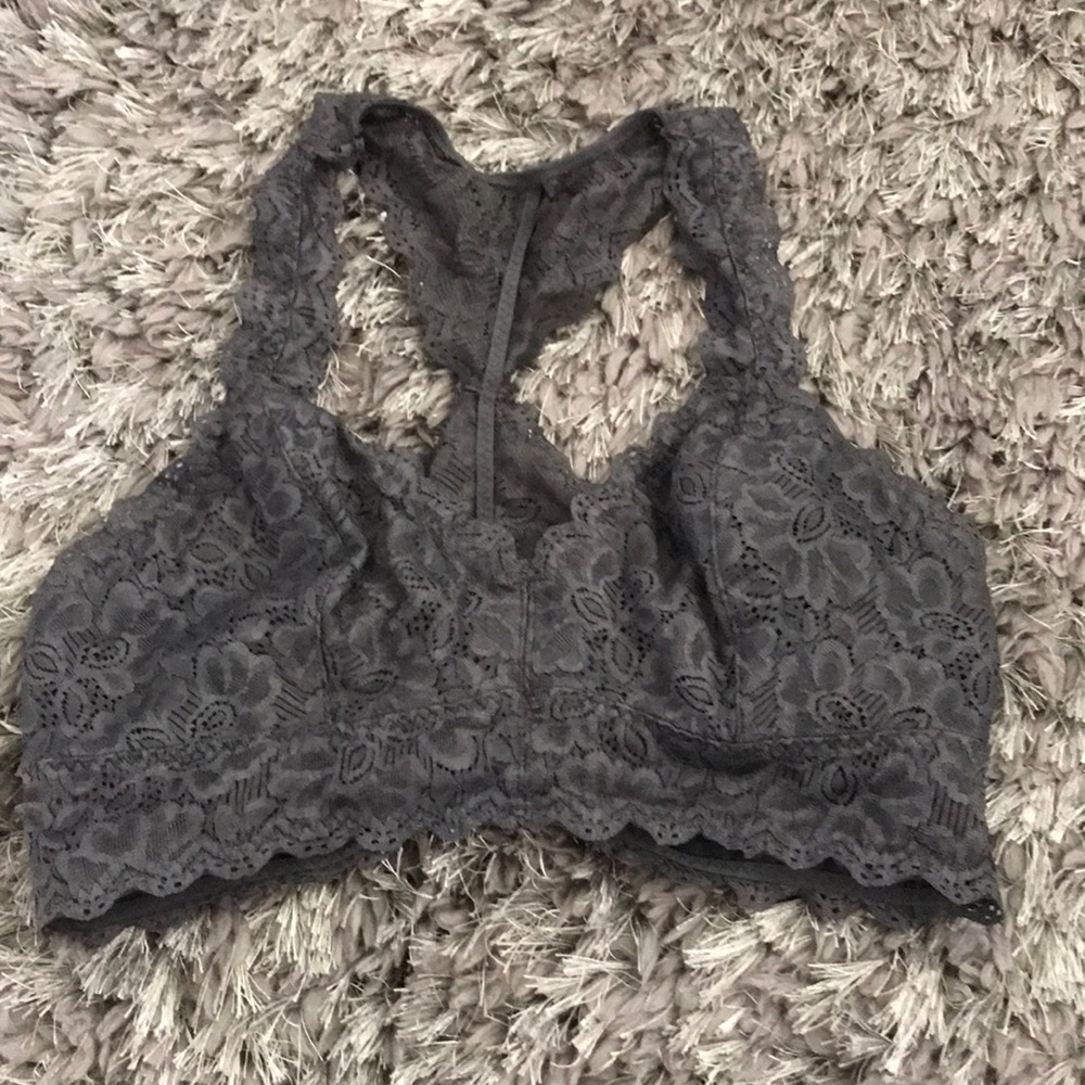 Gray razor back lace bralette